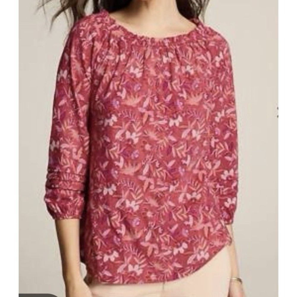 J Jill‎ Floral Cotton Modal Top Pink & Orange Cottagecore Peasant Bohemian